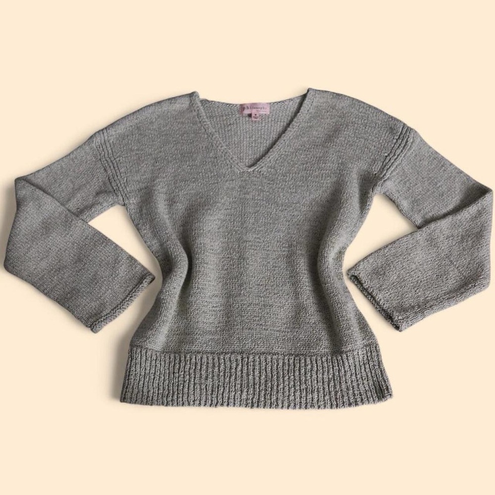 Philosophy Green Knit V-Neck Top